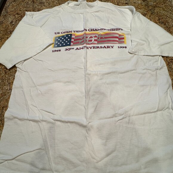 1998 Vintage 30th Anniv. US Open tennis white t-shirt- short sleeves- unisex XL - Picture 2 of 4